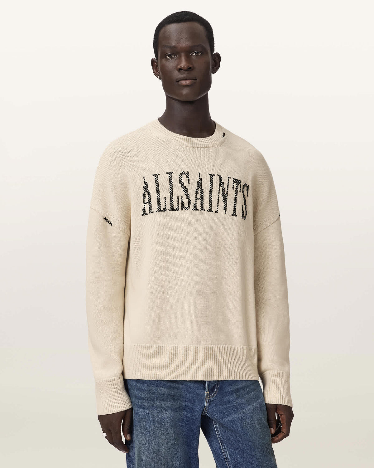 Crossed Oversized Crew Neck Embroidered Jumper ECRU WHITE