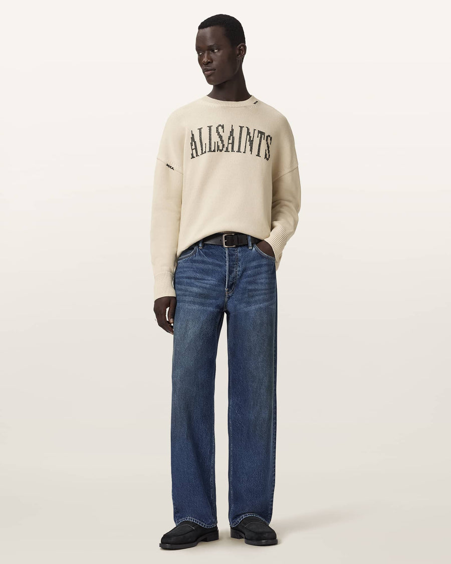Crossed Oversized Crew Neck Embroidered Jumper ECRU WHITE