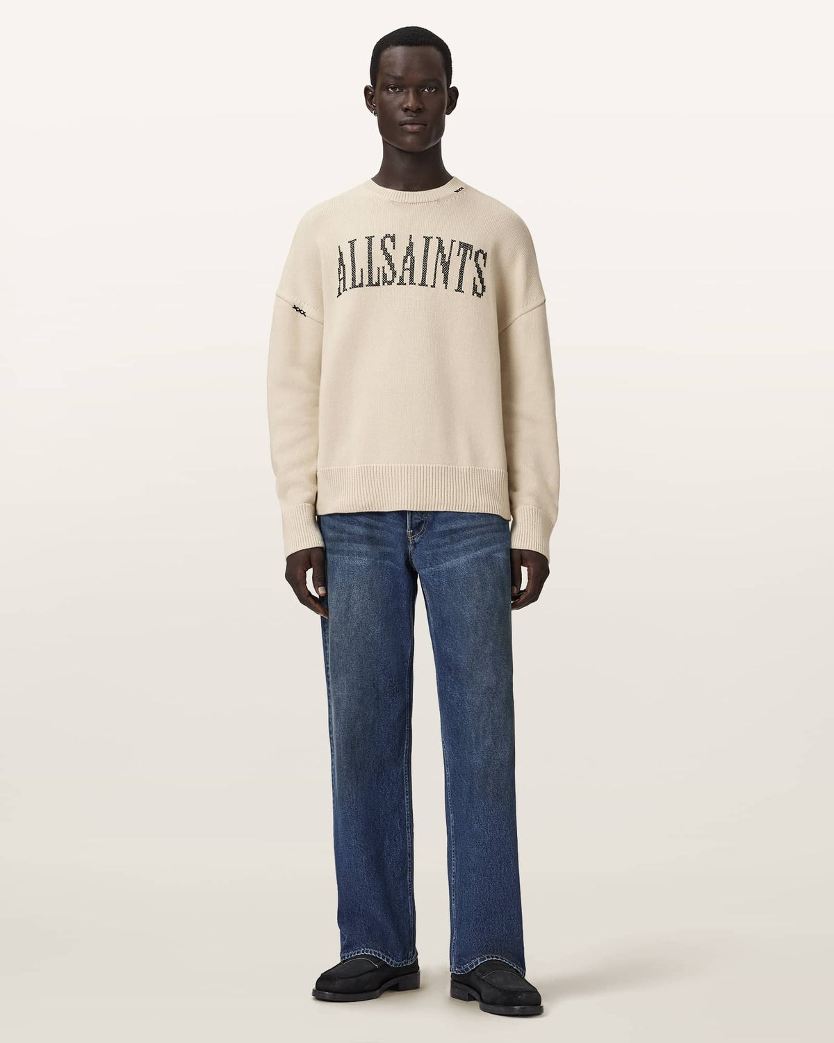 Crossed Oversized Crew Neck Embroidered Jumper ECRU WHITE
