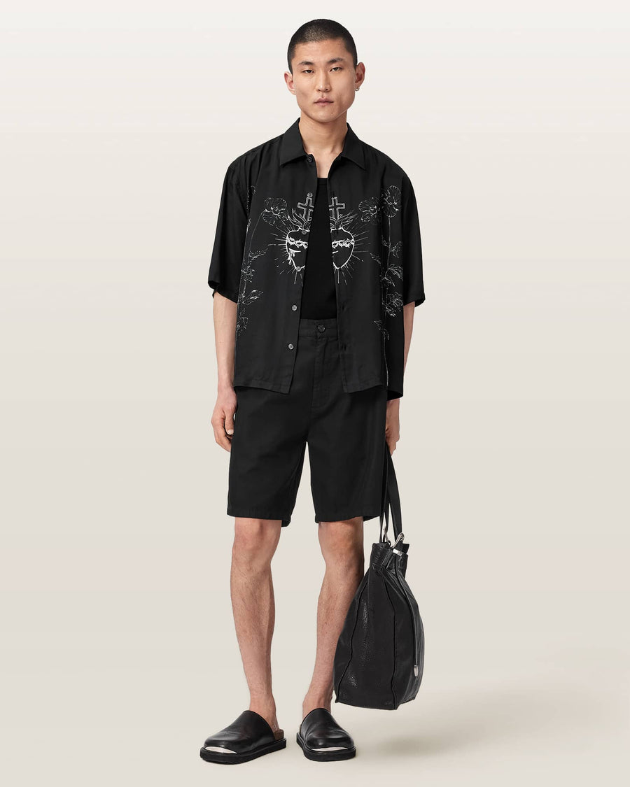 Fleur Oversized Short Sleeve Printed Shirt Black