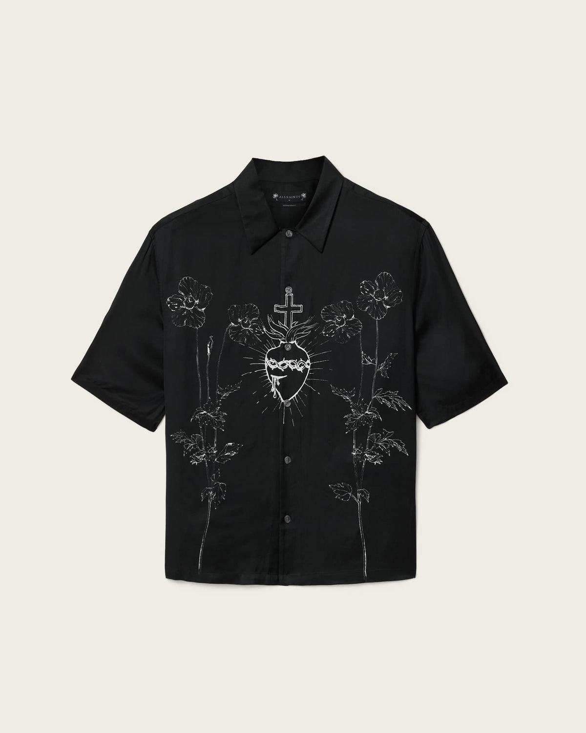 Fleur Oversized Short Sleeve Printed Shirt Black