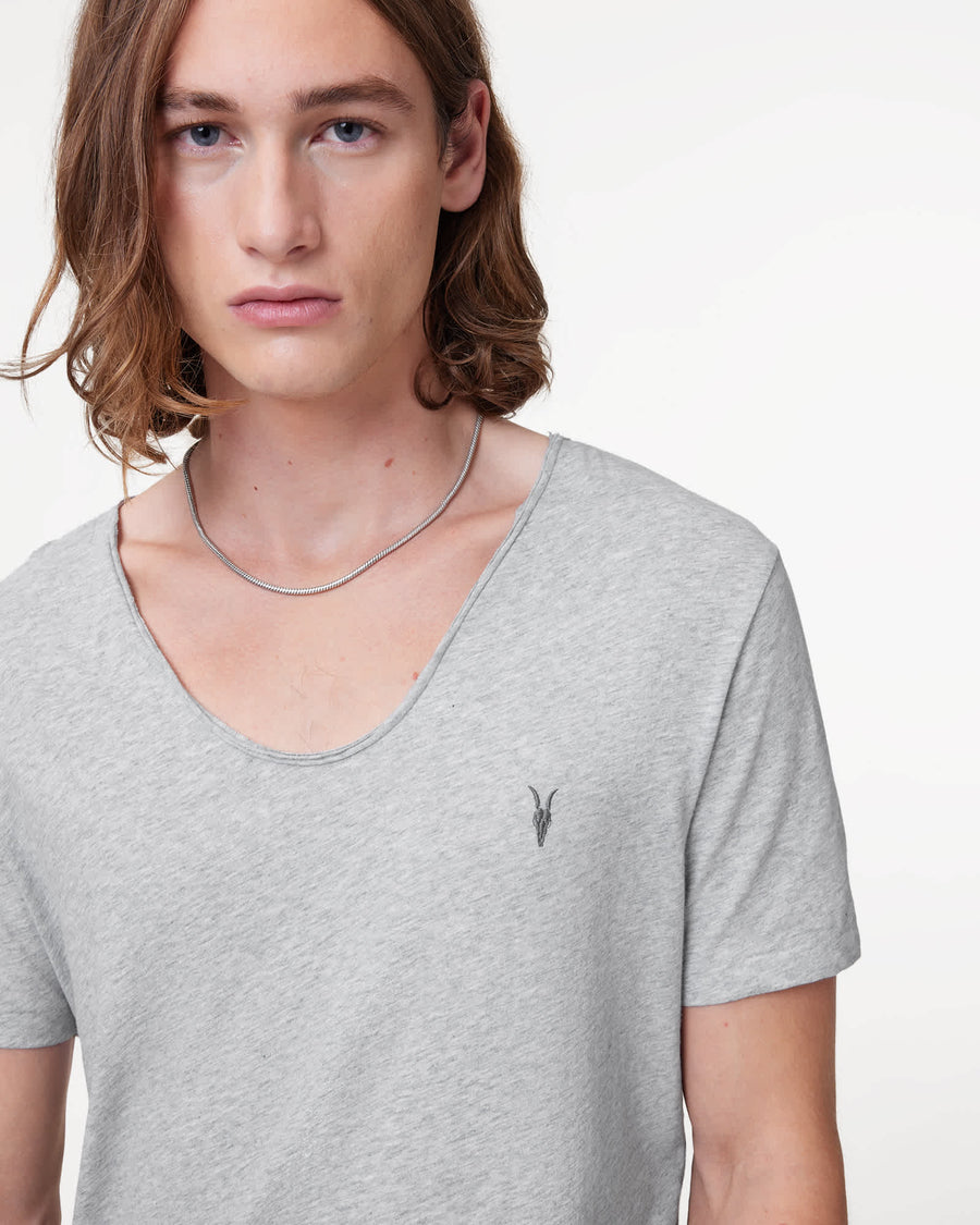 Tonic Scoop Neck Slim Ramskull T-Shirt Grey Marl