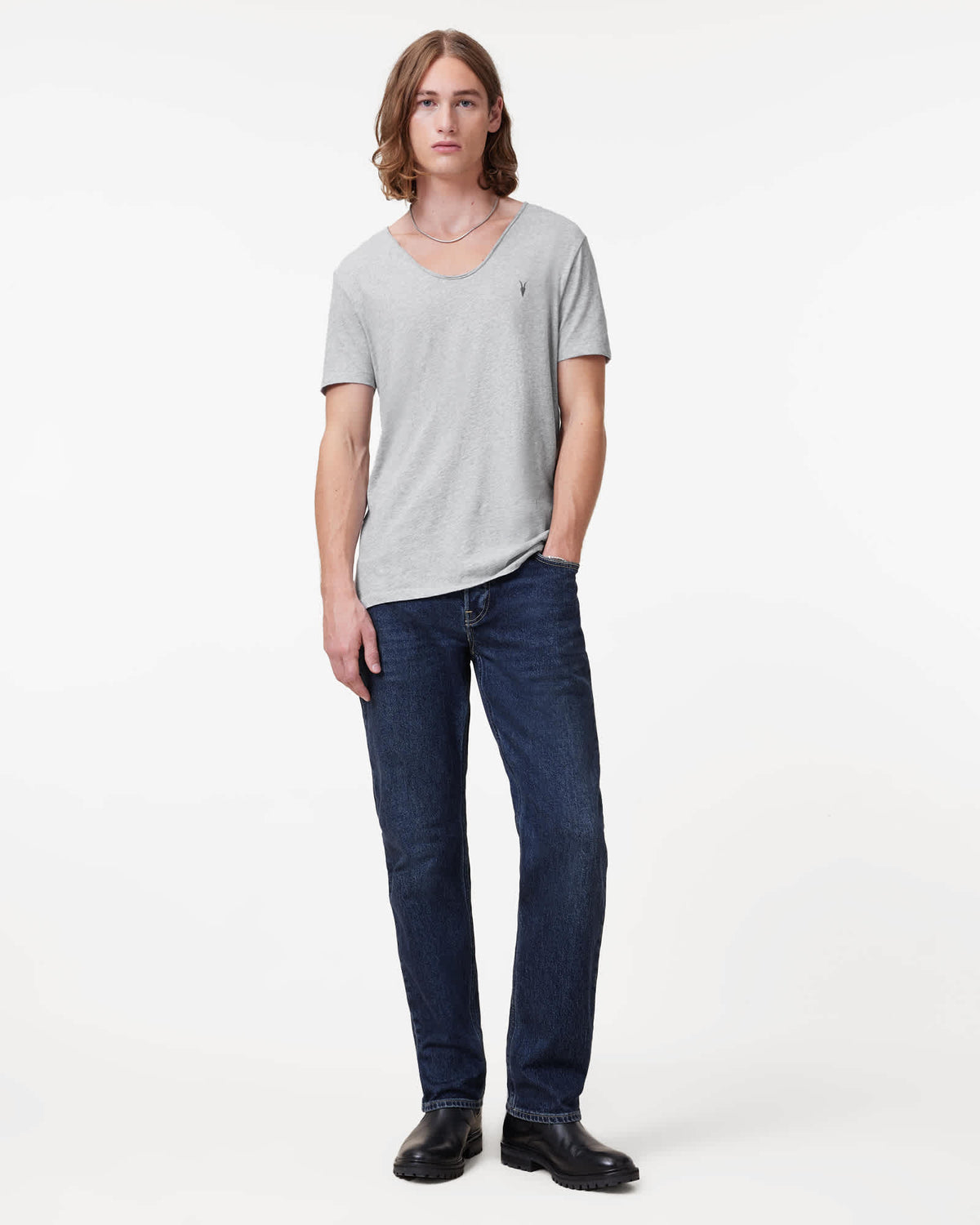 Tonic Scoop Neck Slim Ramskull T-Shirt Grey Marl