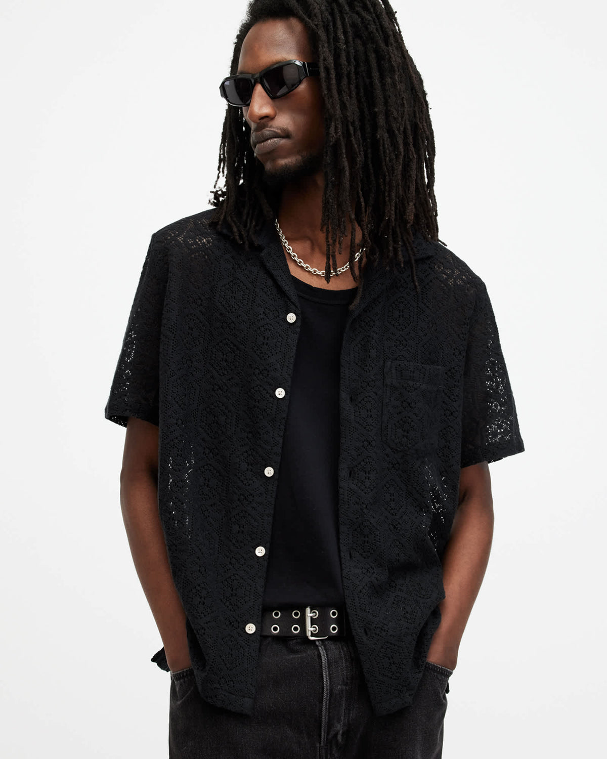 Harden Hexagon Lace Relaxed Fit Shirt Jet Black