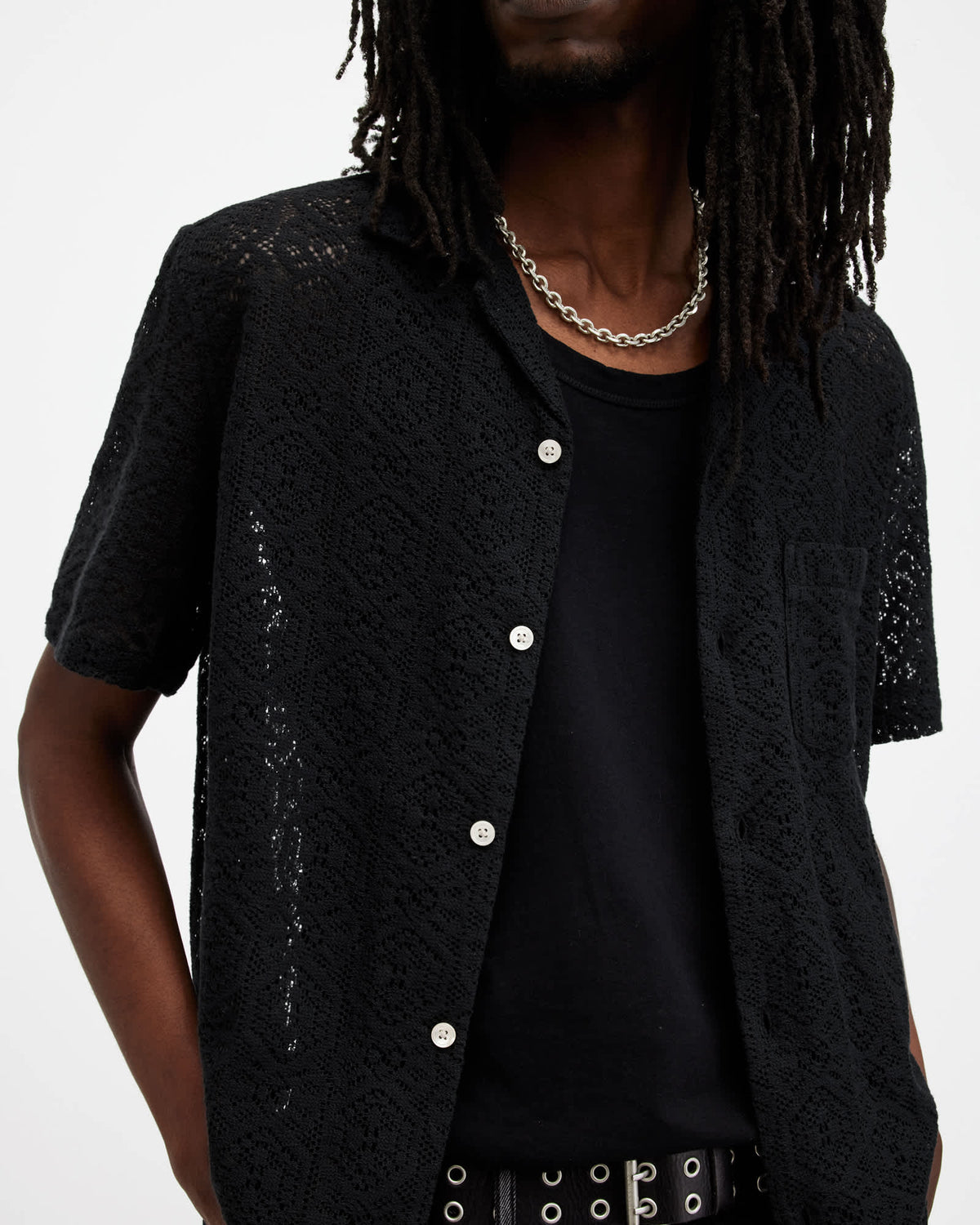 Harden Hexagon Lace Relaxed Fit Shirt Jet Black