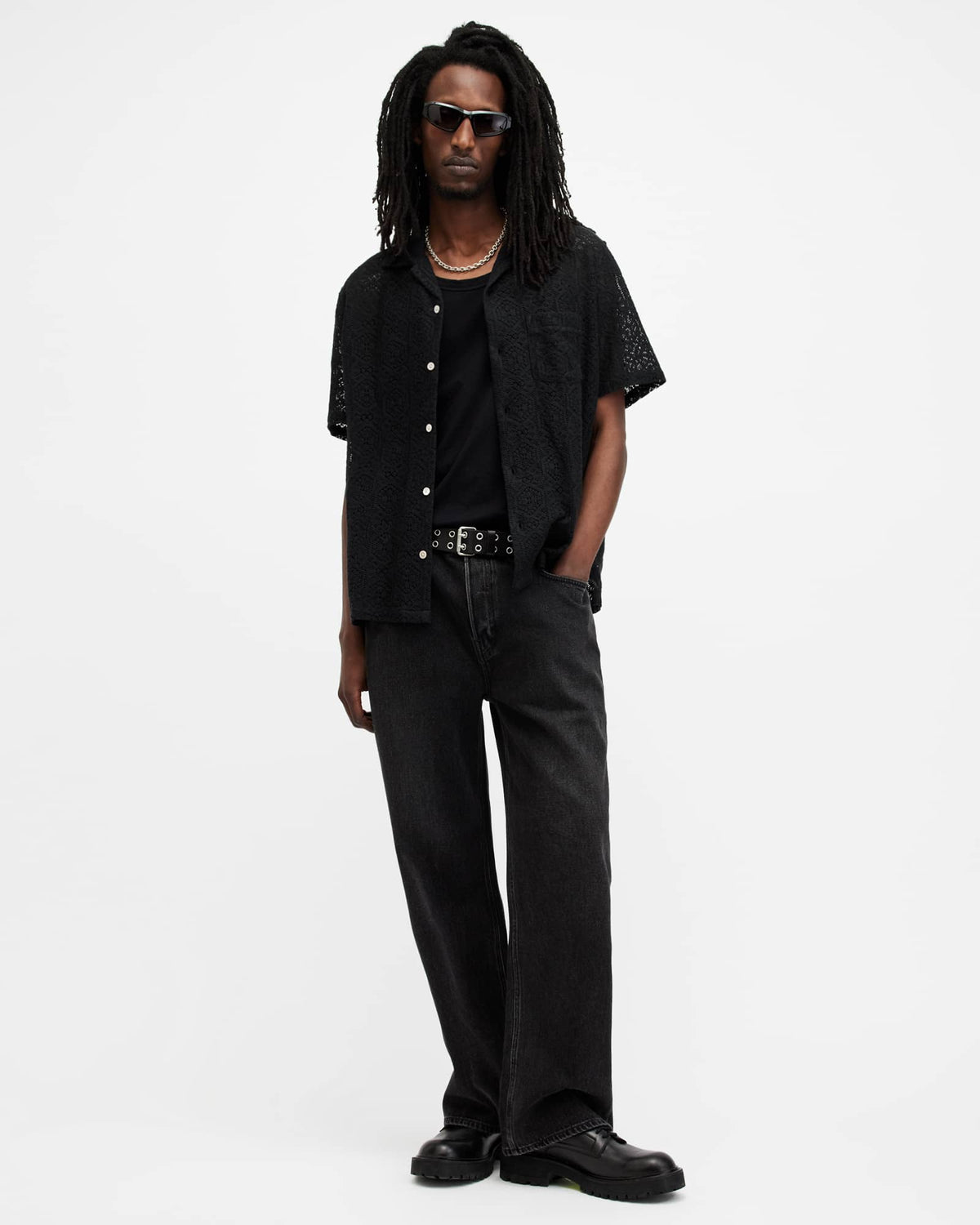 Harden Hexagon Lace Relaxed Fit Shirt Jet Black