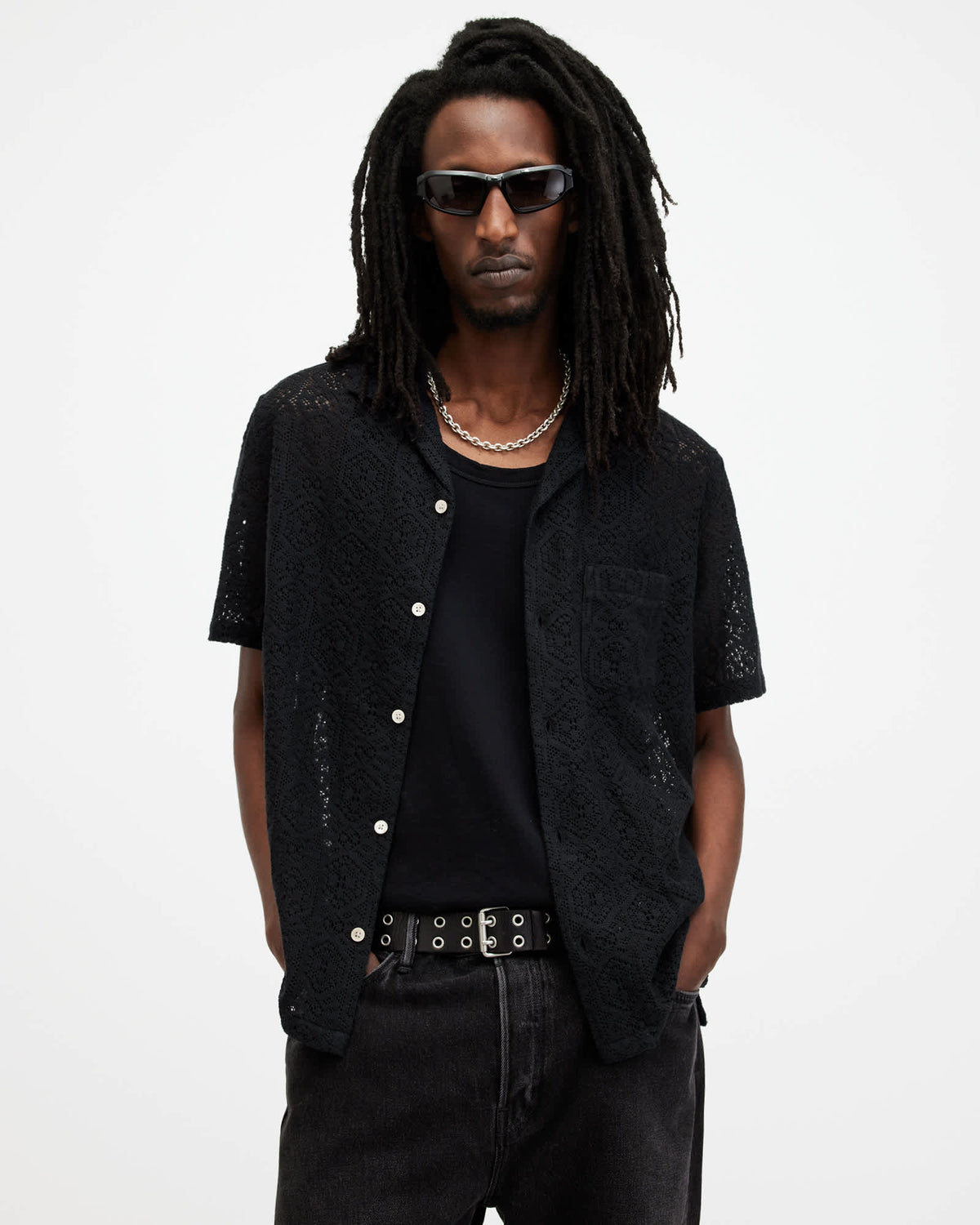Harden Hexagon Lace Relaxed Fit Shirt Jet Black