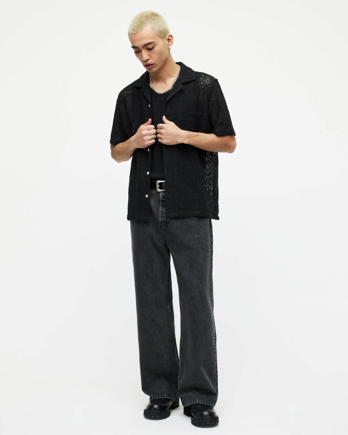 Harden Hexagon Lace Relaxed Fit Shirt Jet Black