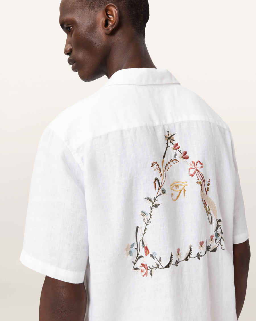 Tri Embroidered Linen Shirt Ecru
