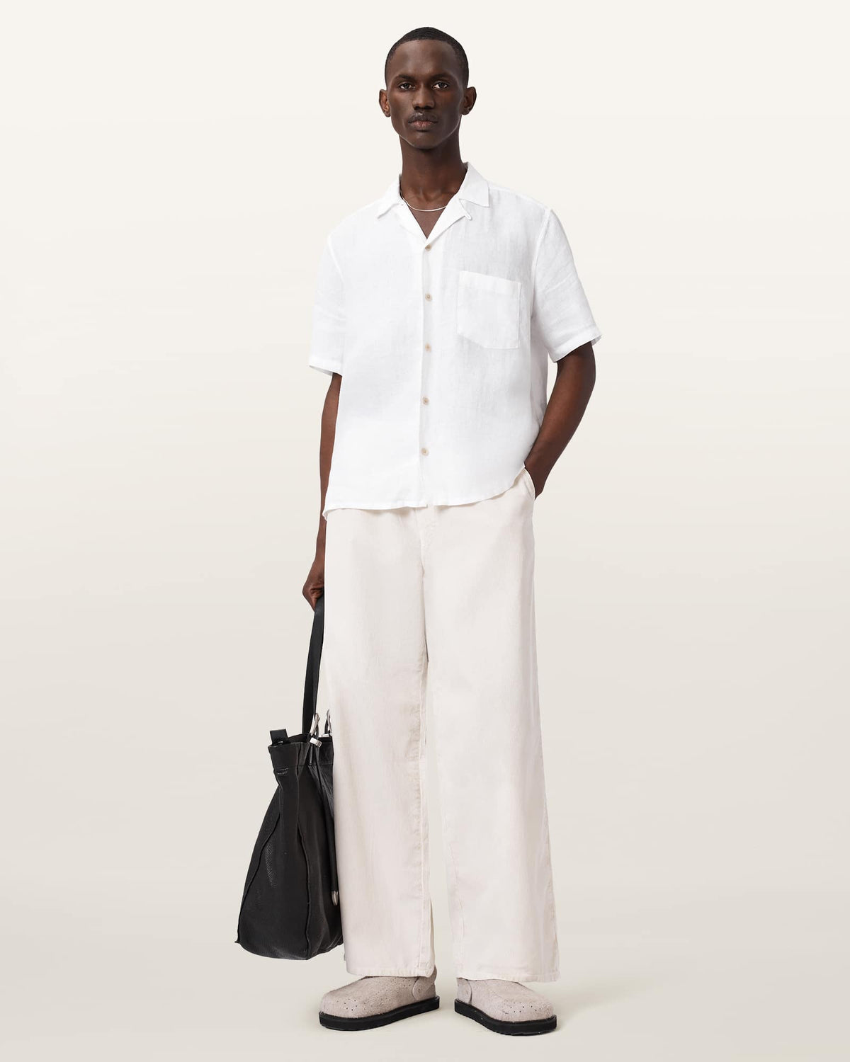 Tri Embroidered Linen Shirt Ecru