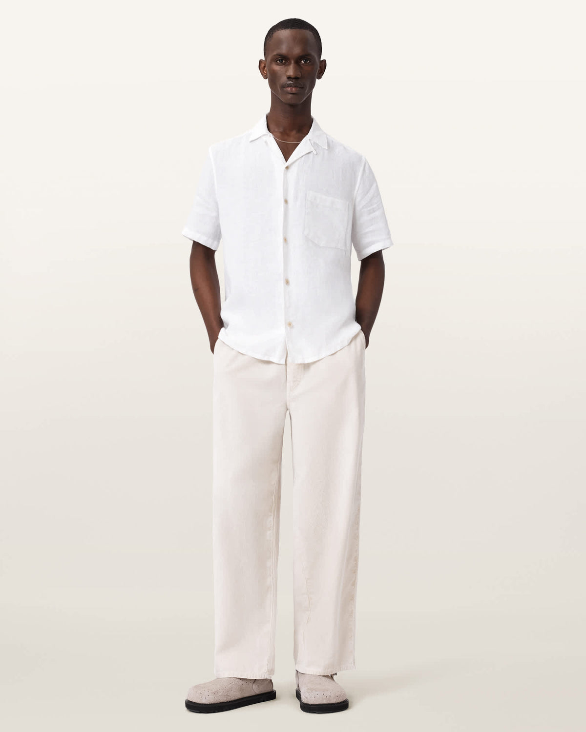Tri Embroidered Linen Shirt Ecru