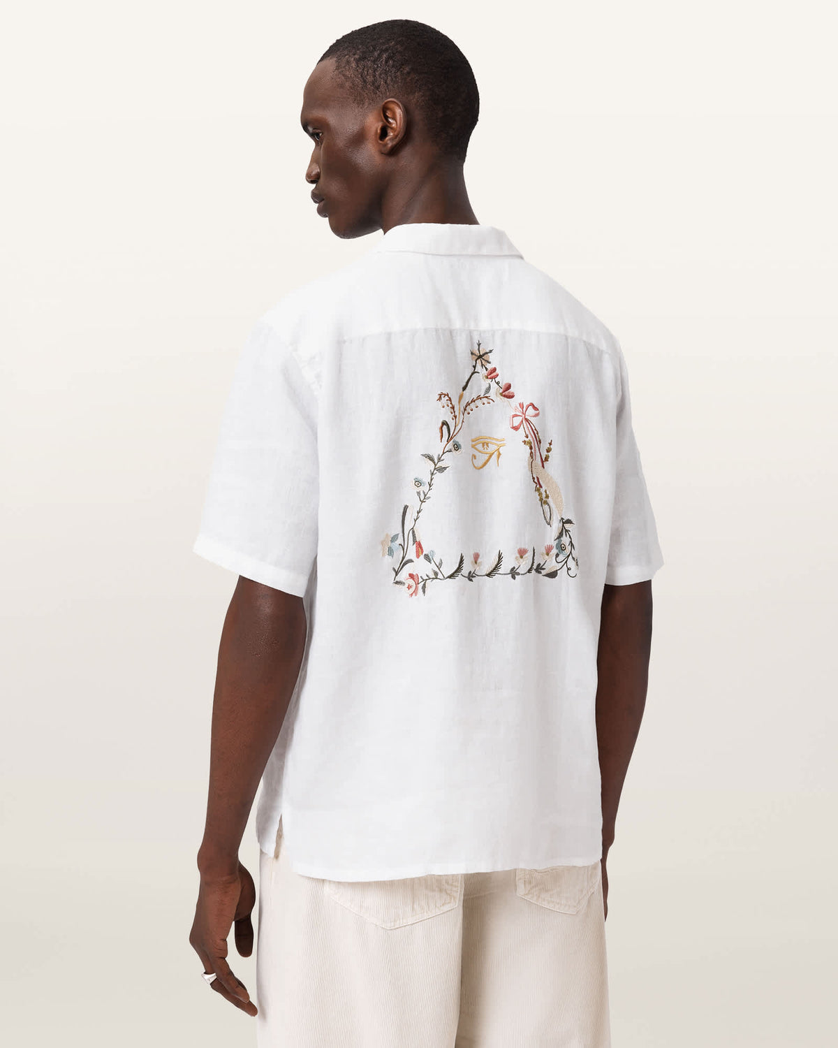 Tri Embroidered Linen Shirt Ecru