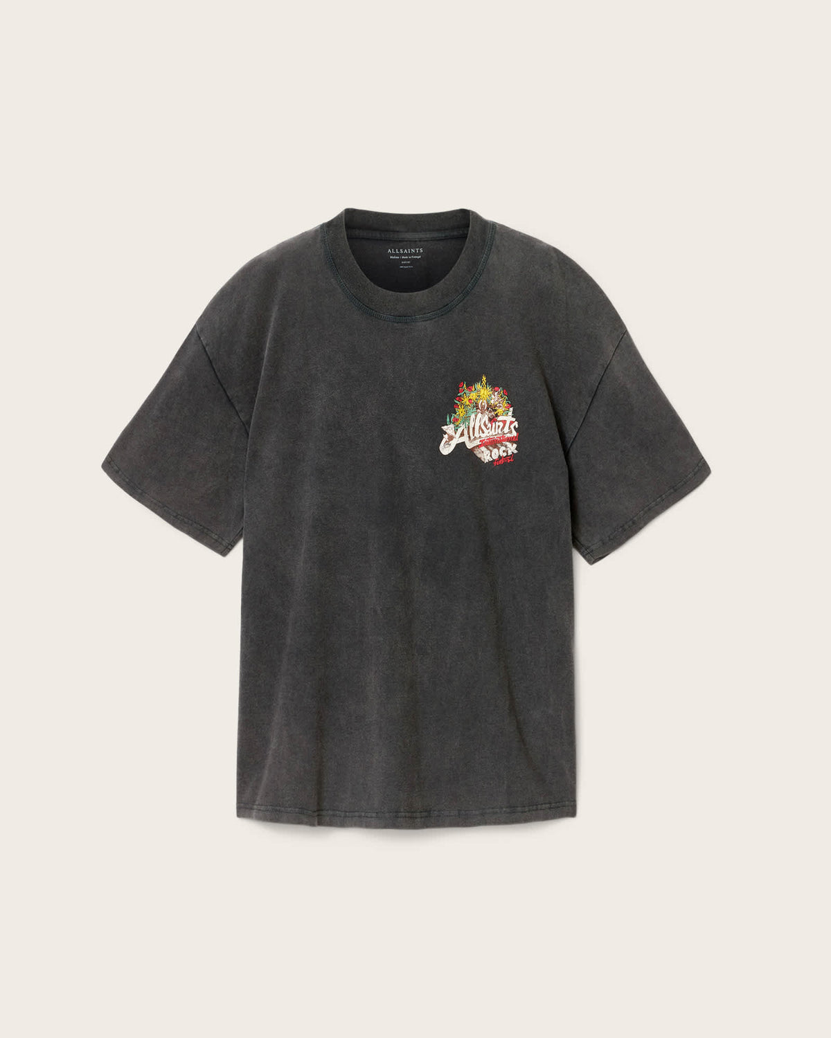 Roque Short Sleeve Oversized Crew Neck T-Shirt Washed Black