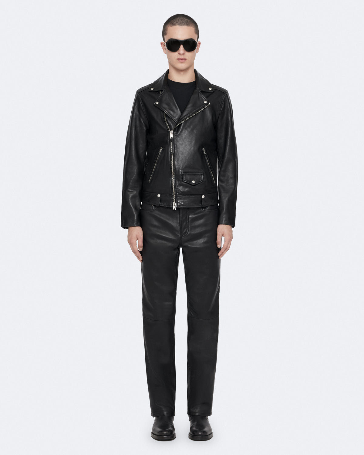 Milo Asymmetric Zip Leather Biker Jacket