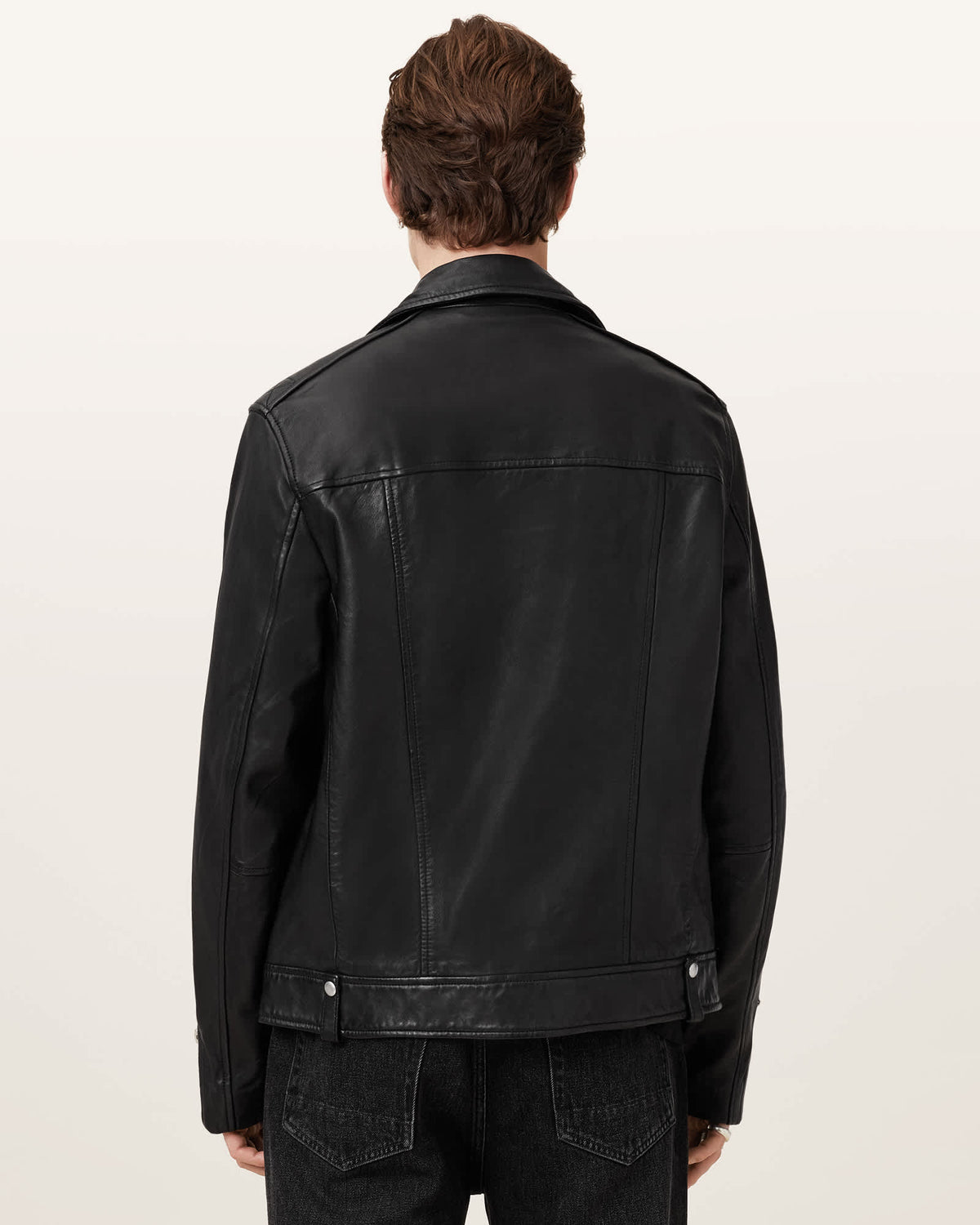 Milo Asymmetric Zip Leather Biker Jacket Black