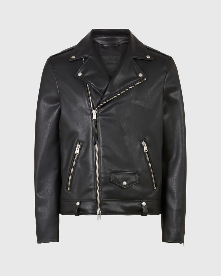 Milo Asymmetric Zip Leather Biker Jacket Black
