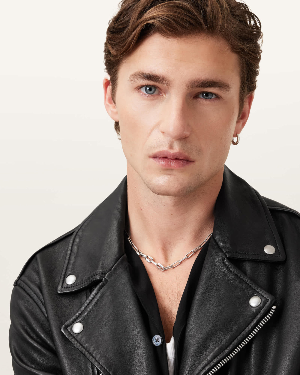 Milo Asymmetric Zip Leather Biker Jacket Black