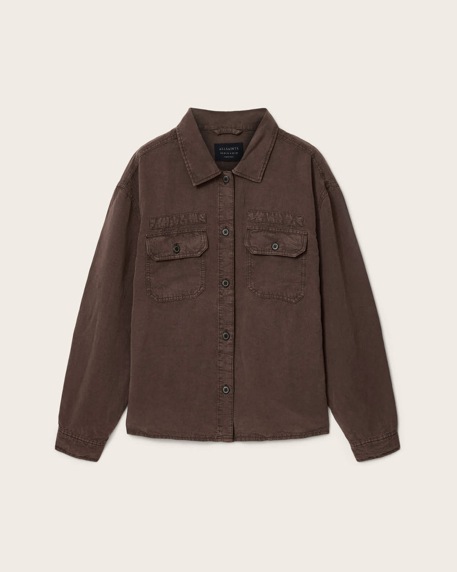 Korten Linen Blend Relaxed Fit Shacket PLUM BROWN