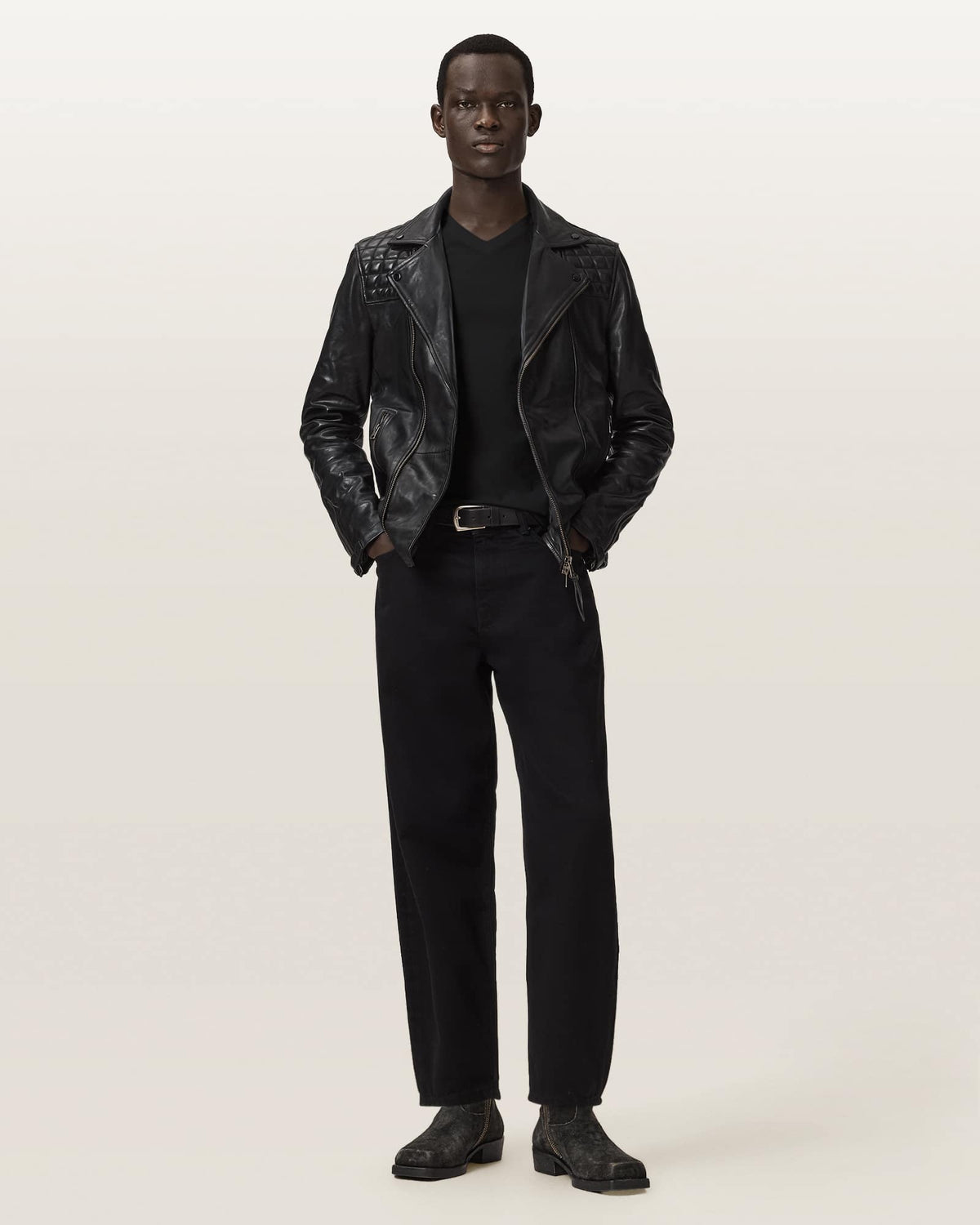 Conroy Textured Leather Biker Jacket INK NAVY