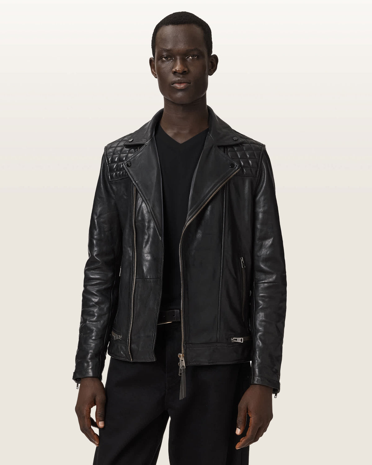 Conroy Textured Leather Biker Jacket INK NAVY