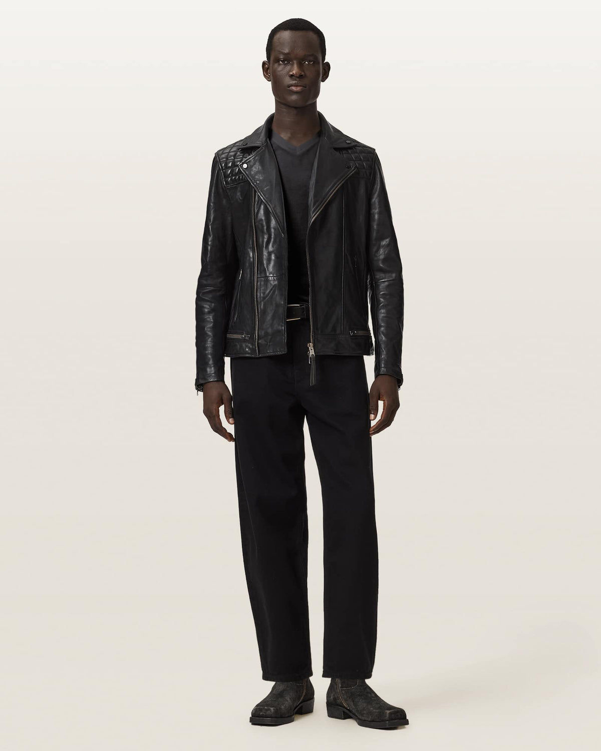 Conroy Textured Leather Biker Jacket INK NAVY