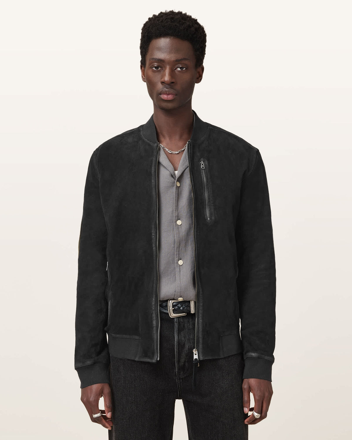 Suede bomber jacket Black