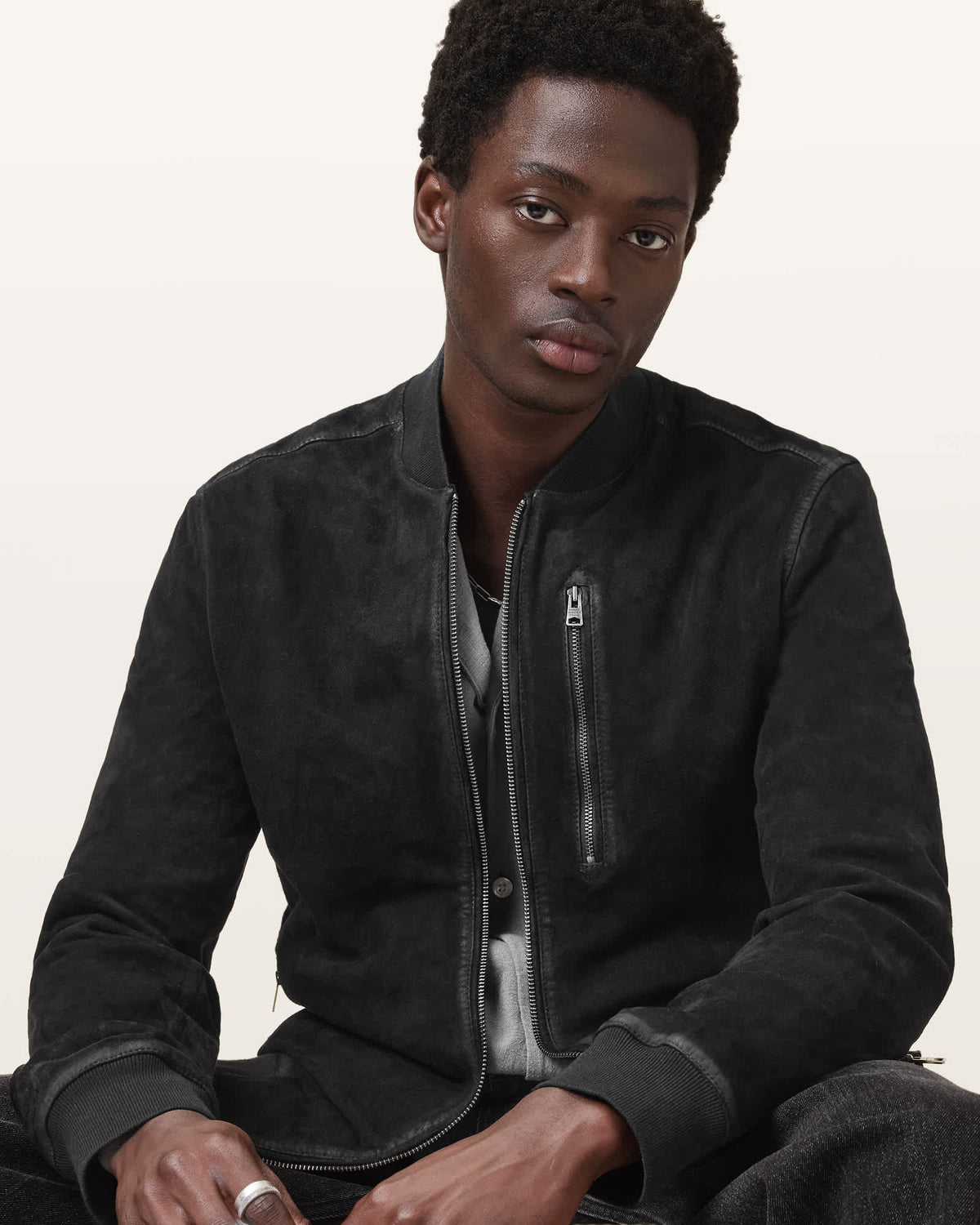 Suede bomber jacket Black