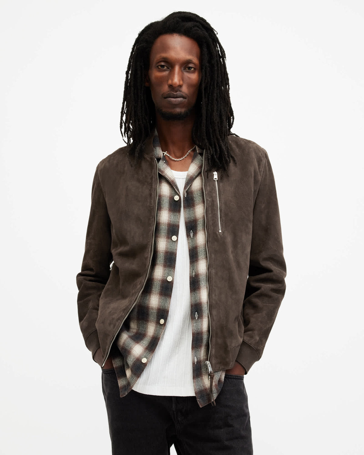 Suede bomber jacket WOODLAND BROWN