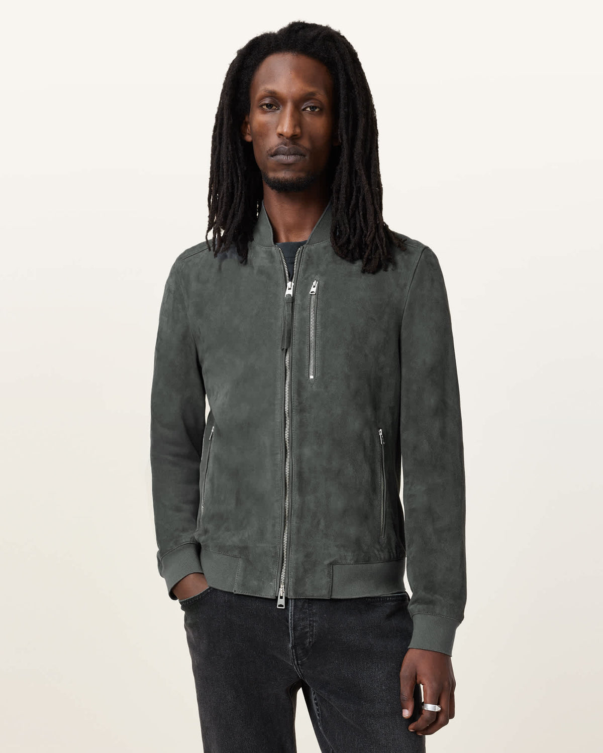 Suede bomber jacket SLATESTONE GREY