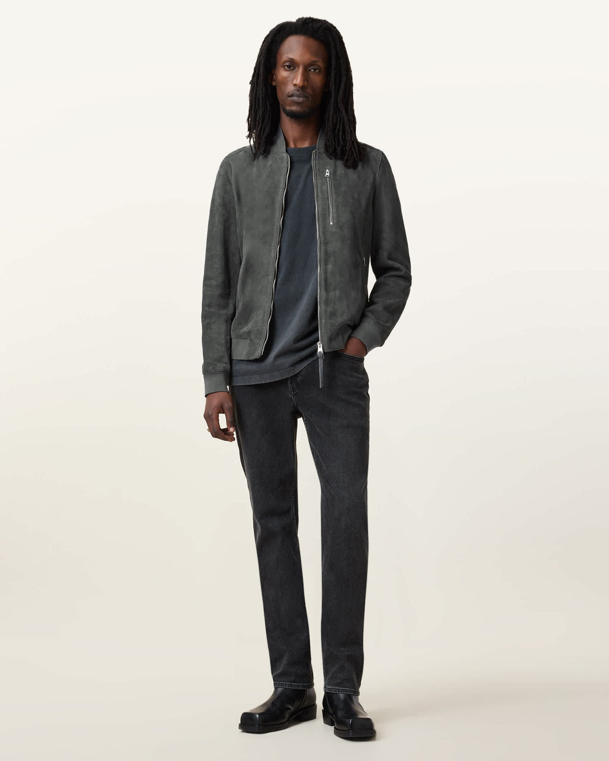 Suede bomber jacket SLATESTONE GREY