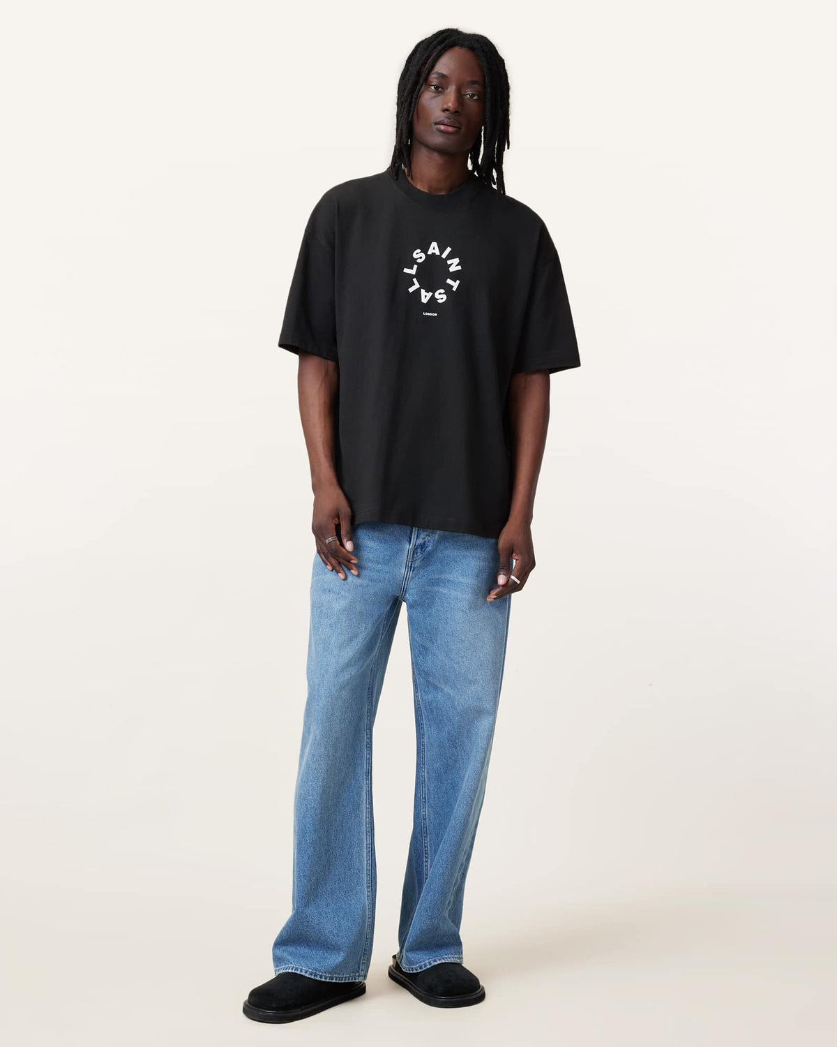 Tierra Oversized Crew Neck Logo T-Shirt Jet Black