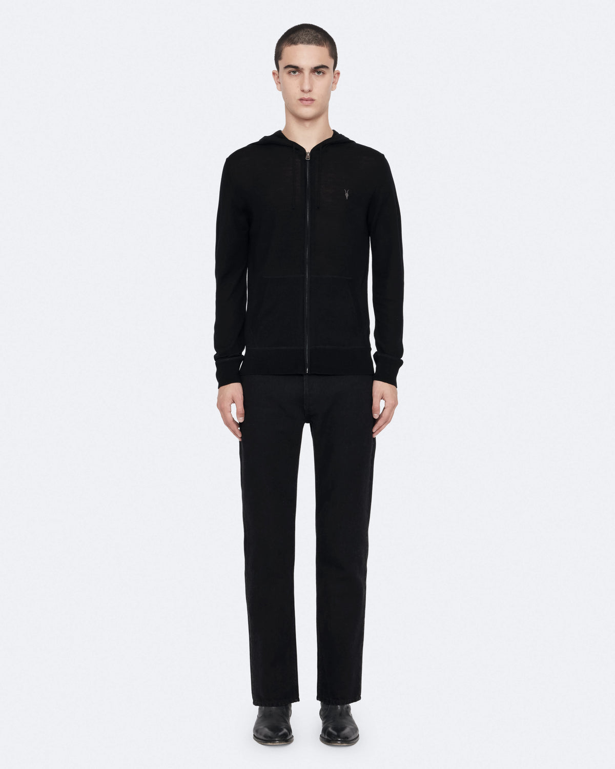 Mode Merino Wool Zip-Up Hoodie Black