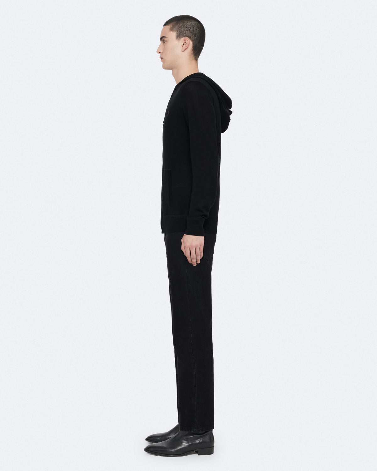 Mode Merino Wool Zip-Up Hoodie Black
