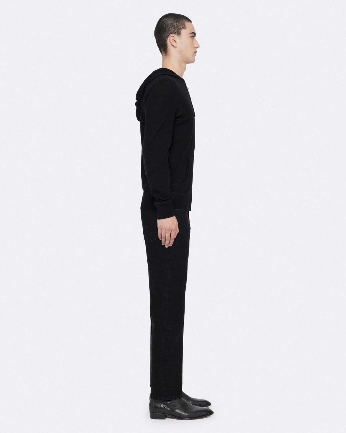 Mode Merino Wool Zip-Up Hoodie Black