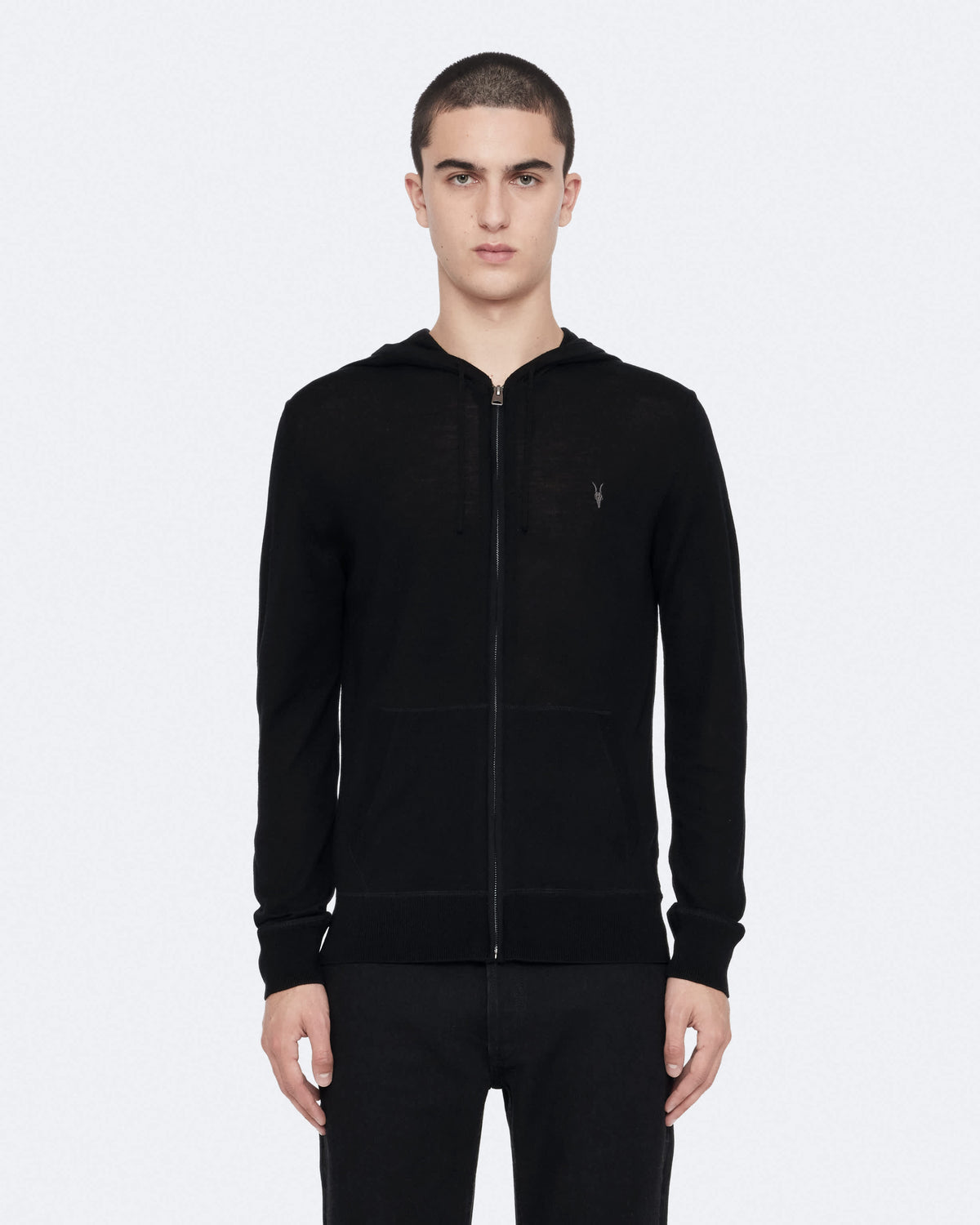 Mode Merino Wool Zip-Up Hoodie Black