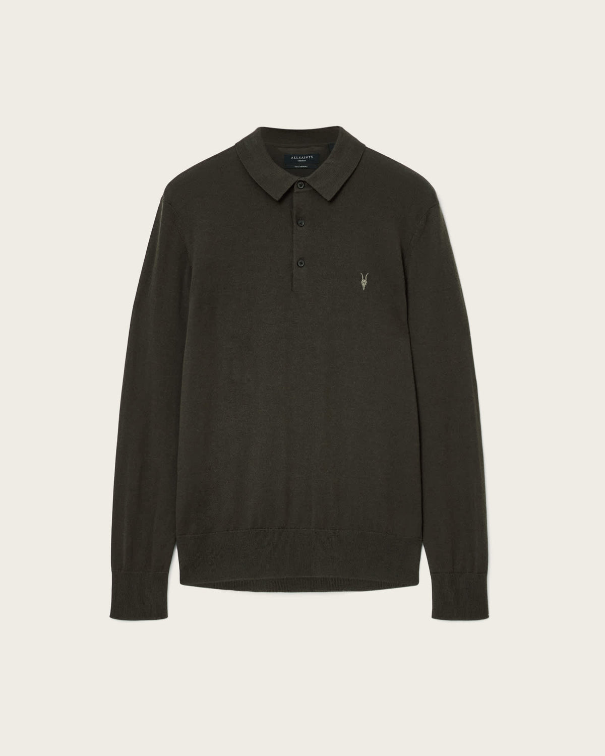 Mode Merino Wool Long-Sleeve Polo Shirt Olive Green