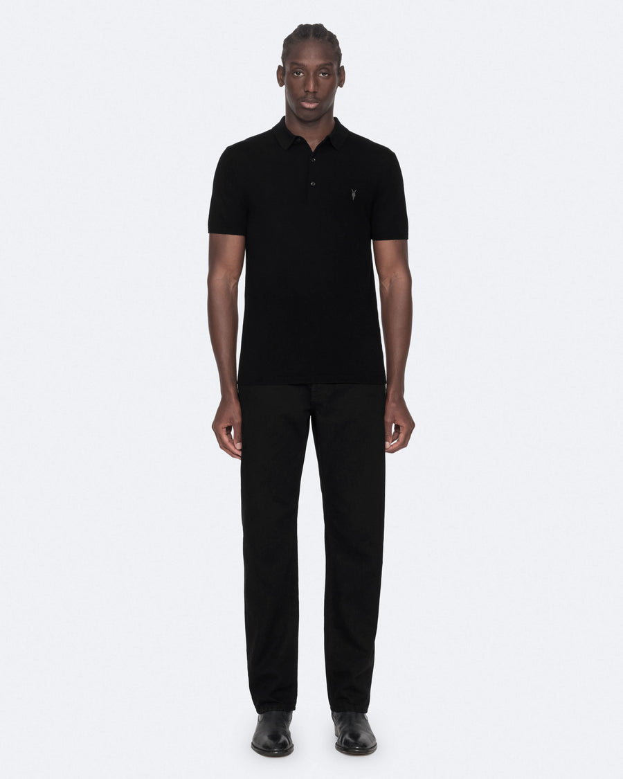 Mode Merino Wool Short-Sleeve Polo Shirt Black