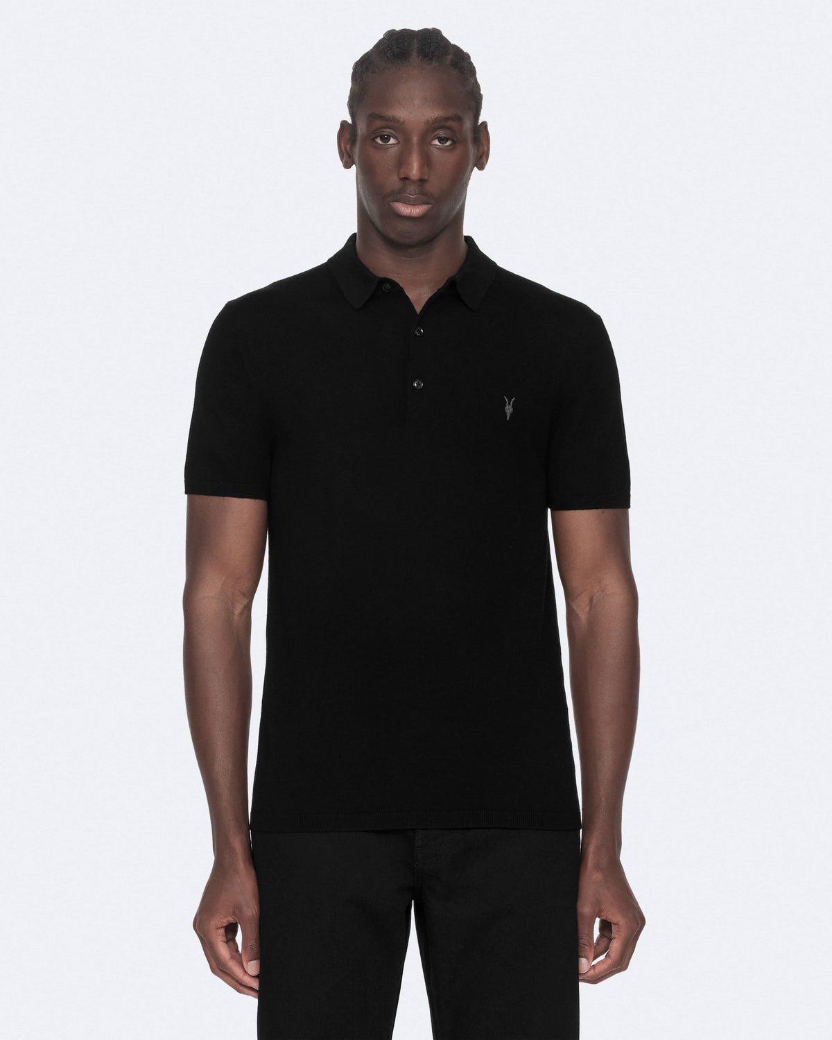 Mode Merino Wool Short-Sleeve Polo Shirt Black