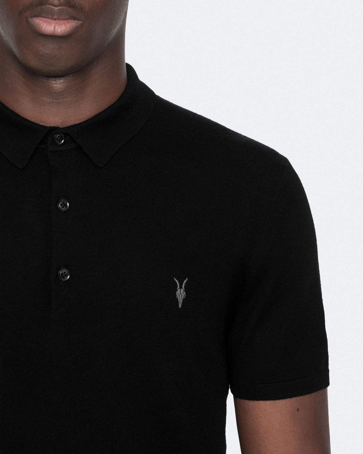 Mode Merino Wool Short-Sleeve Polo Shirt Black
