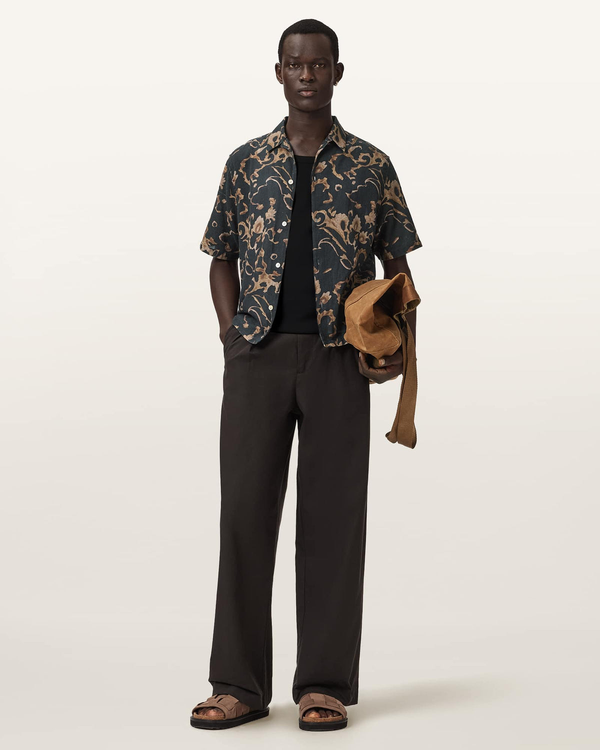 Fortune Short Sleeve Linen Blend Boxy Shirt BANK BROWN