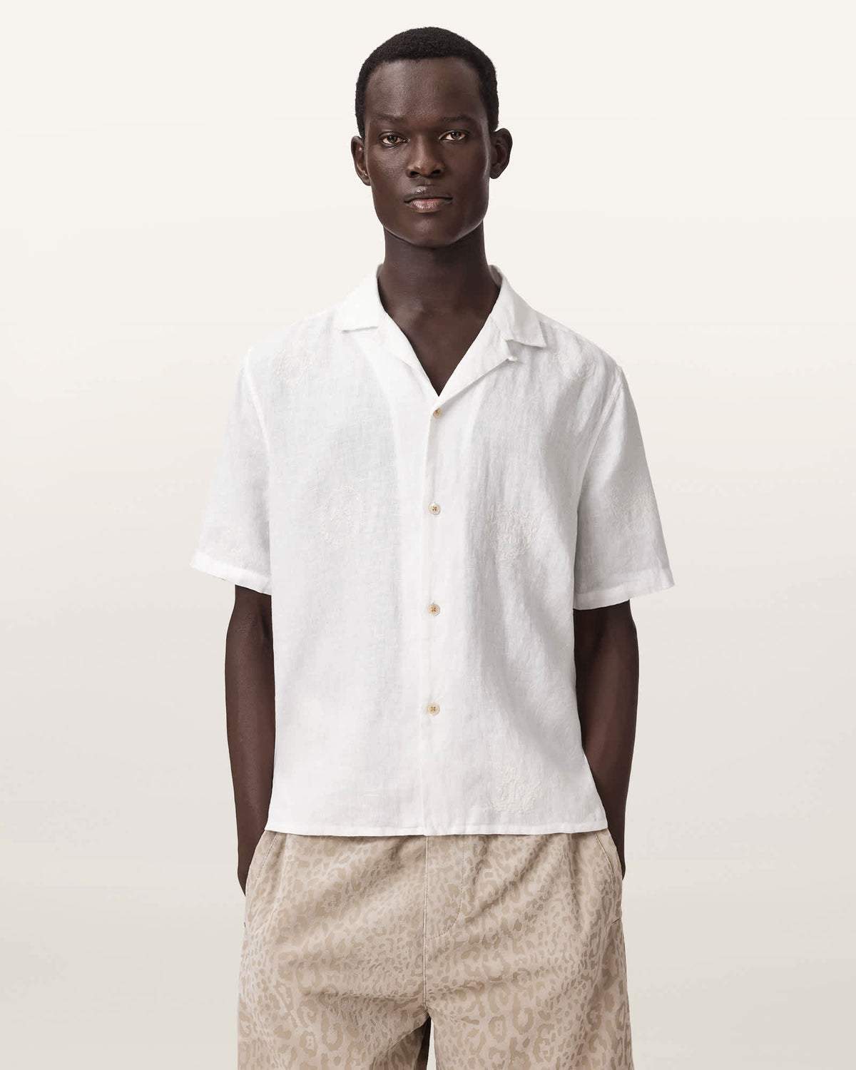 Sepal Short Sleeve Boxy Linen Shirt White