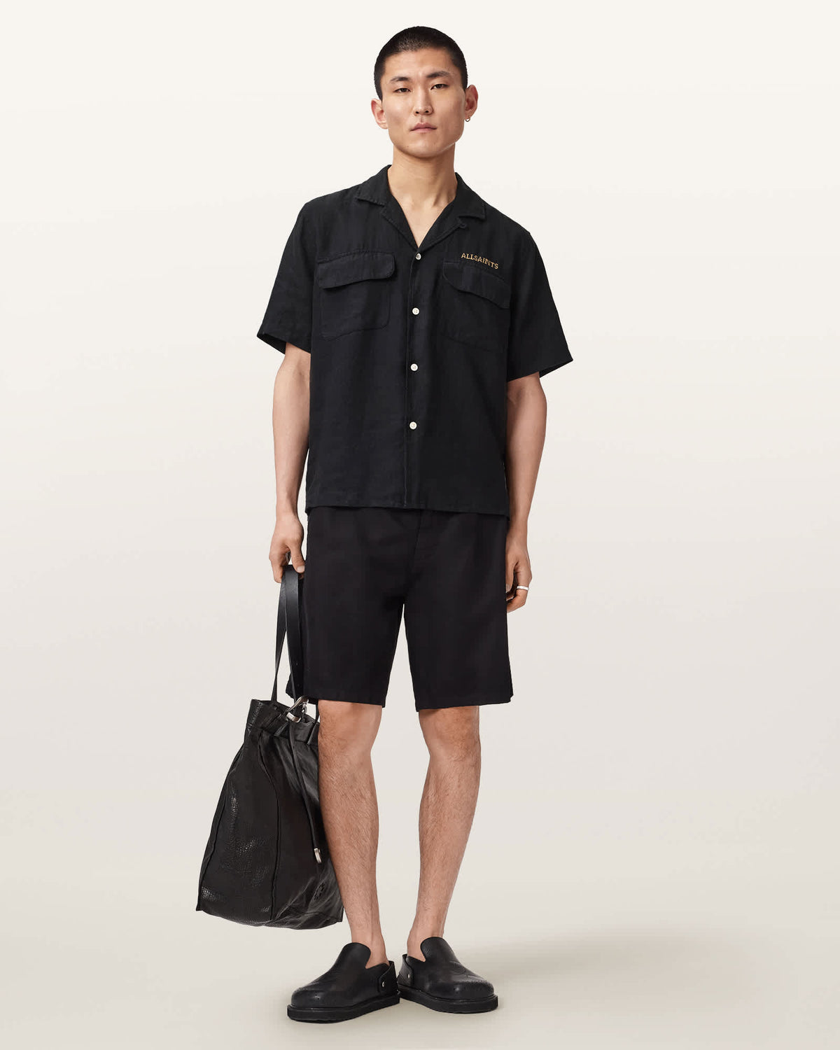 Dunloe Short Sleeve Boxy Linen Shirt Jet Black