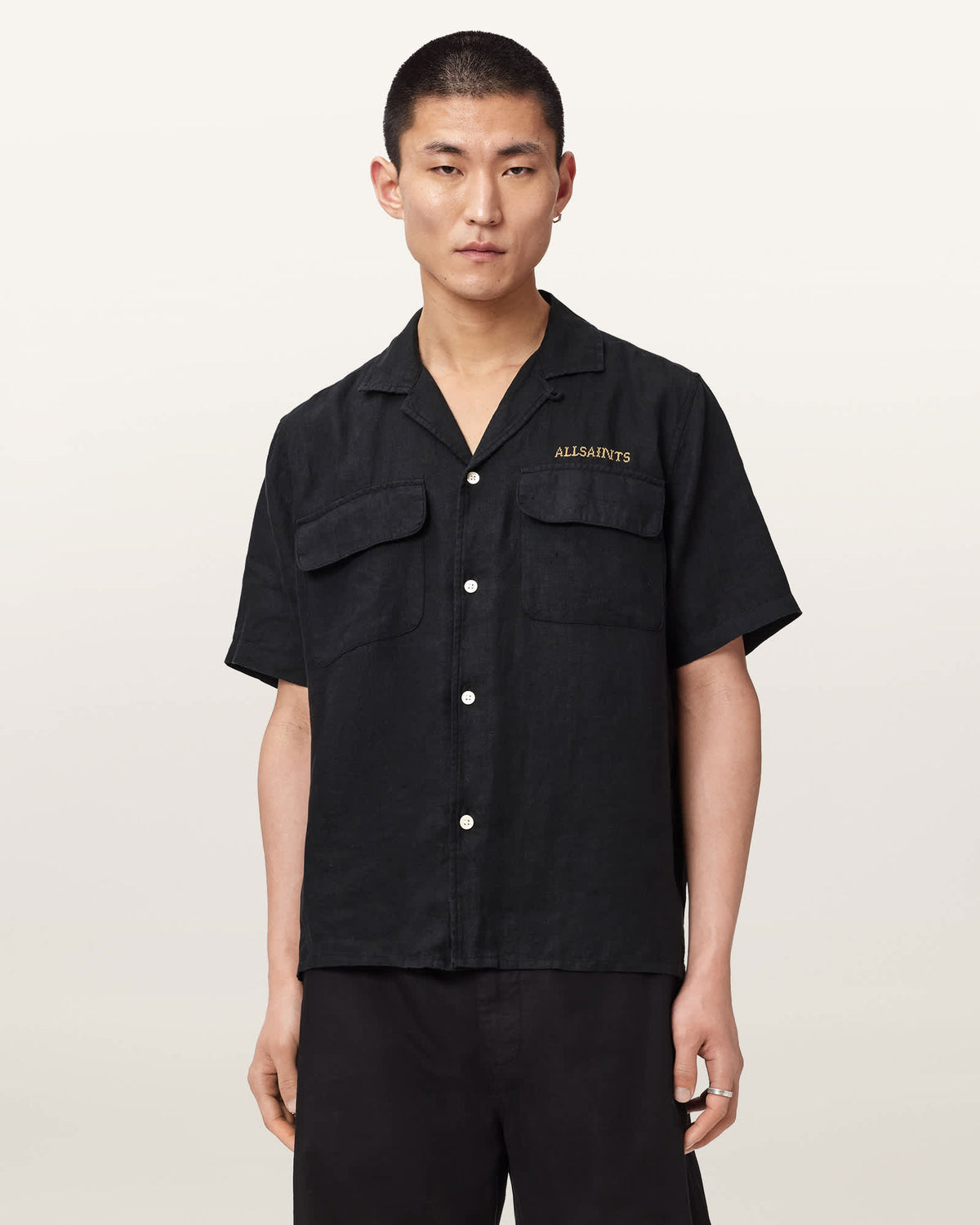 Dunloe Short Sleeve Boxy Linen Shirt Jet Black