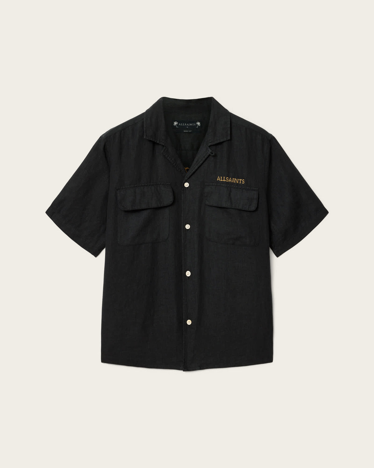 Dunloe Short Sleeve Boxy Linen Shirt Jet Black
