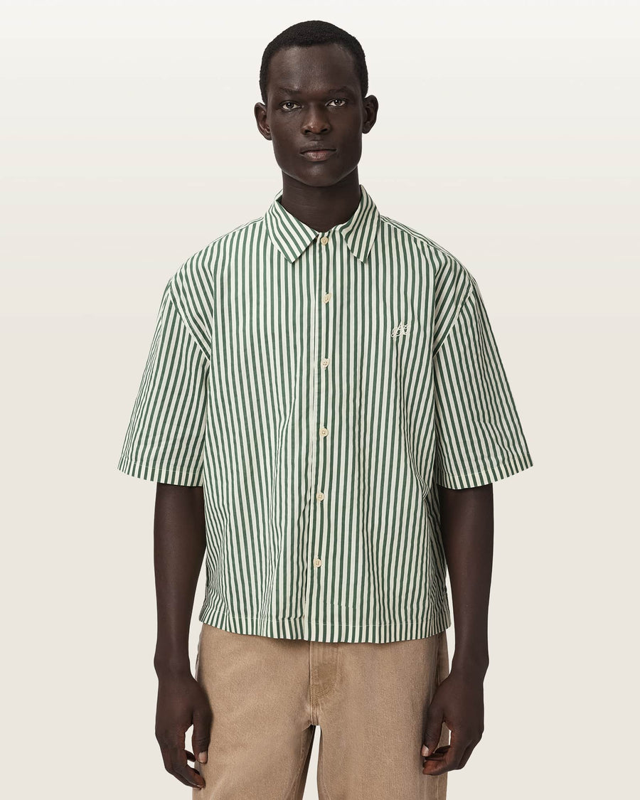 Chopin Boxy Short Sleeve Striped Shirt WHITE/GREEN