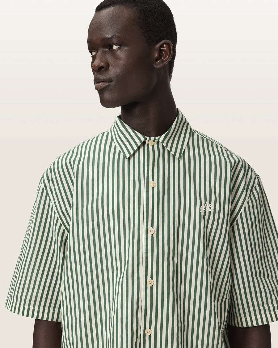 Chopin Boxy Short Sleeve Striped Shirt WHITE/GREEN