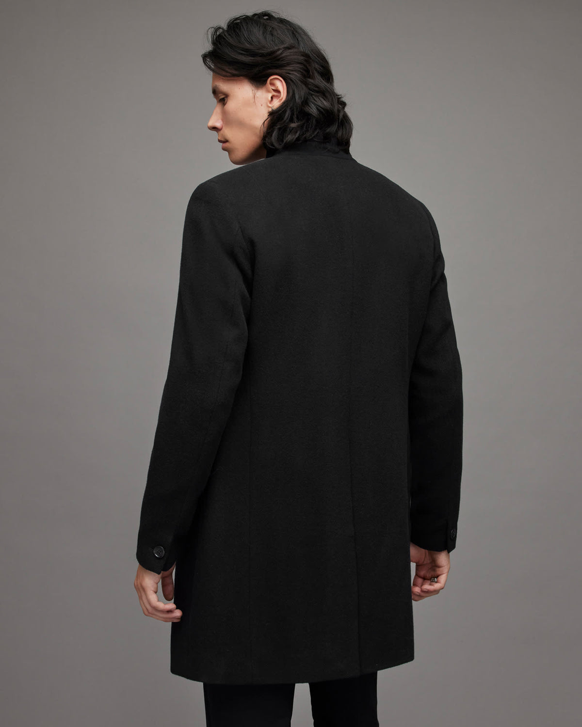 Manor Tailored Button Up Wool Coat Black