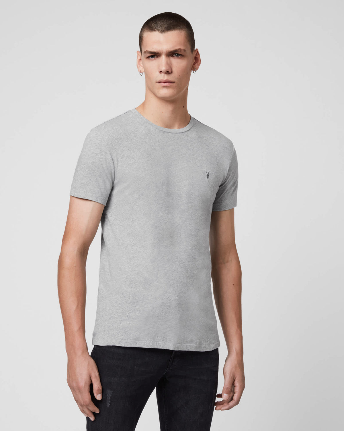 Tonic Crew Neck Slim Ramskull T-Shirt Grey Marl
