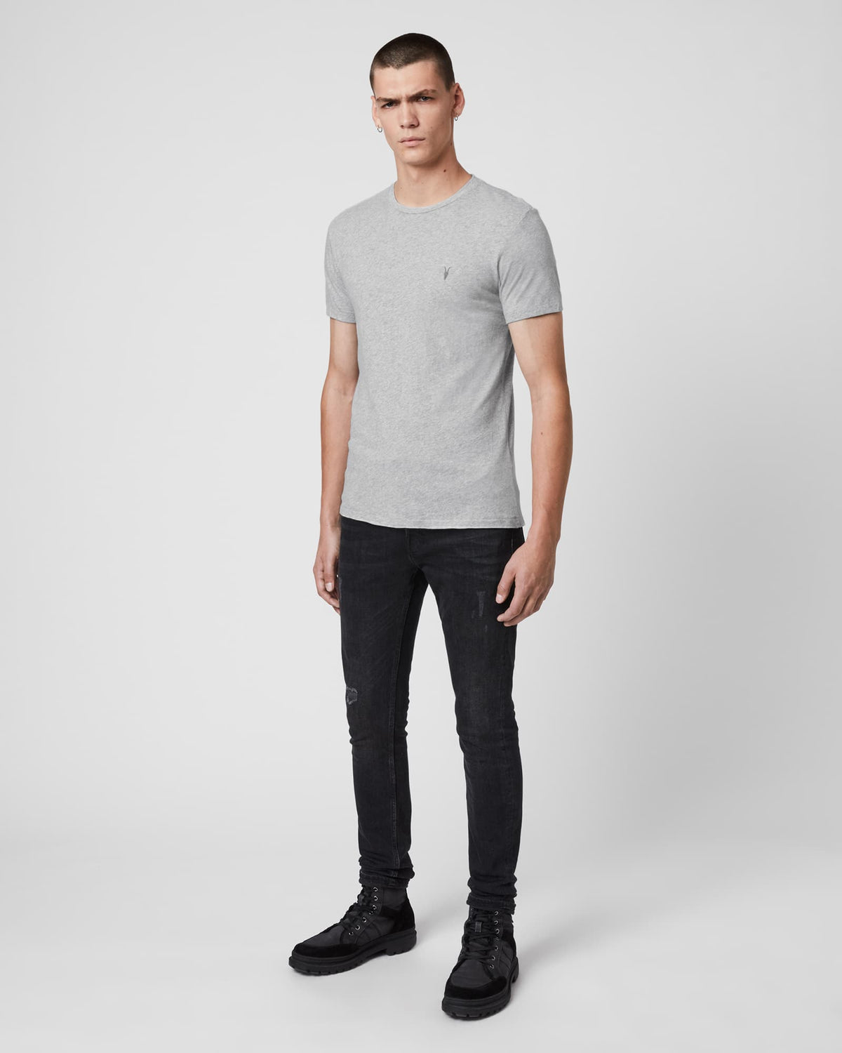 Tonic Crew Neck Slim Ramskull T-Shirt Grey Marl