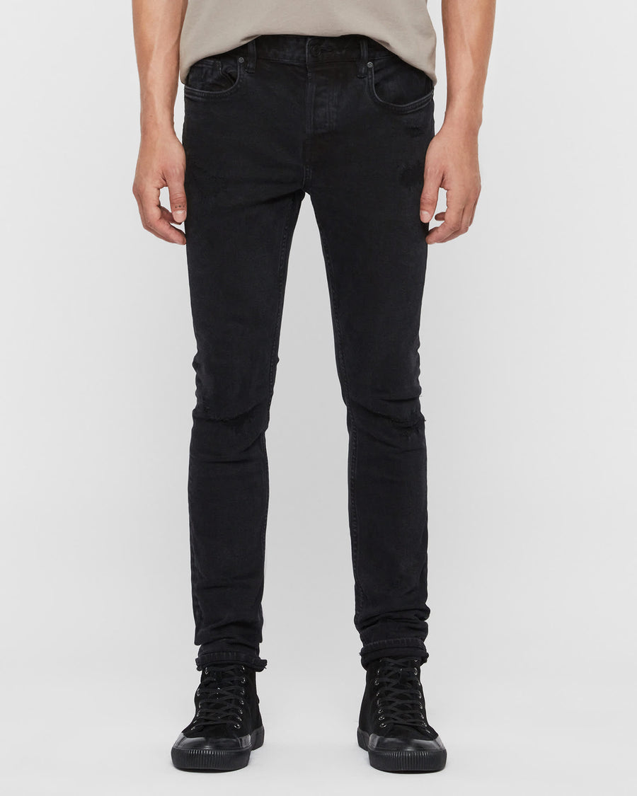 Cigarette Skinny Damaged Denim Jeans Black